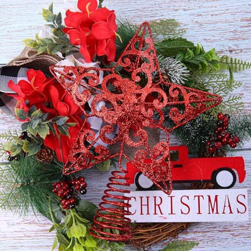 Aneco 10 Inches Metal Glittered Christmas Tree Topper Star Treetop Decoration for Christmas Home Decor, Red - Image 6