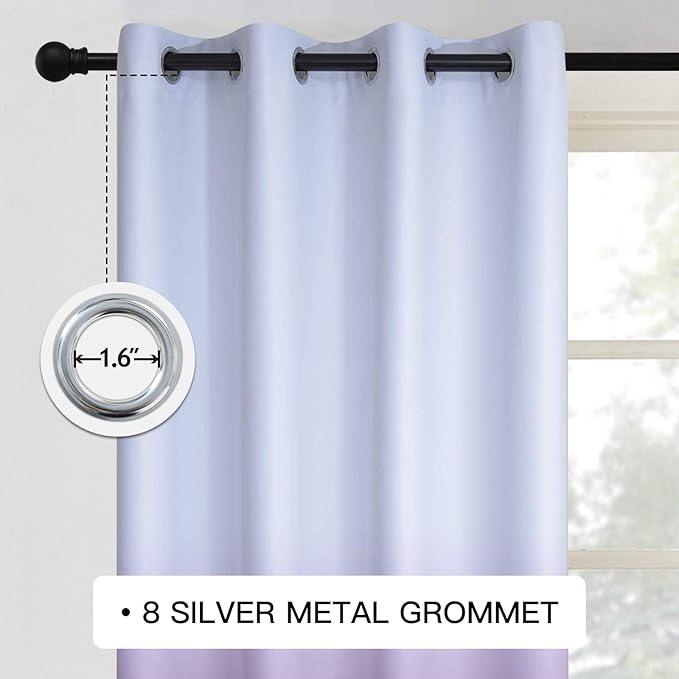 COSVIYA Grommet Ombre Room Darkening Curtains 84 inch Length 2 Panels, Gradient Drapes Purple and Grayish White Light Blocking Insulated Thermal Window Curtains for Bedroom/Living Room,52x84 inches