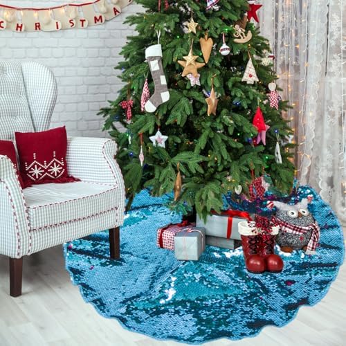 Sequin Tree Skirt 48 Inches Turquoise to Hot Pink Christmas Tree Skirt 48 Inches Large Tree Skirt for 6ft Xmas Tree Decorations Glitter Tree Cover Indoor or Outdoor - Image 6