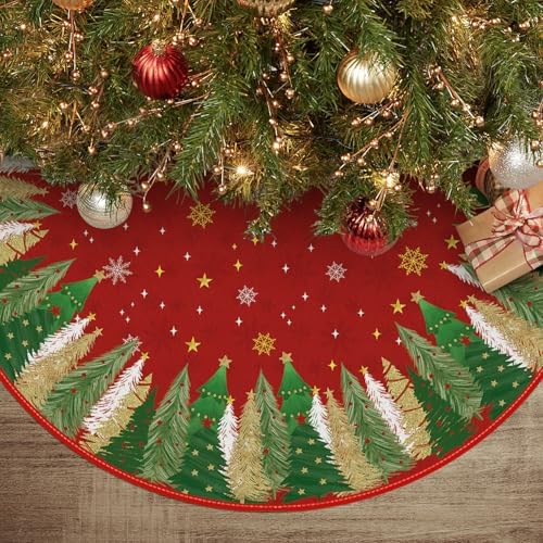 AVOIN colorlife Red Pine Stars Snowflake Christmas Tree Skirt 36 Inch by AVOINcolorlife