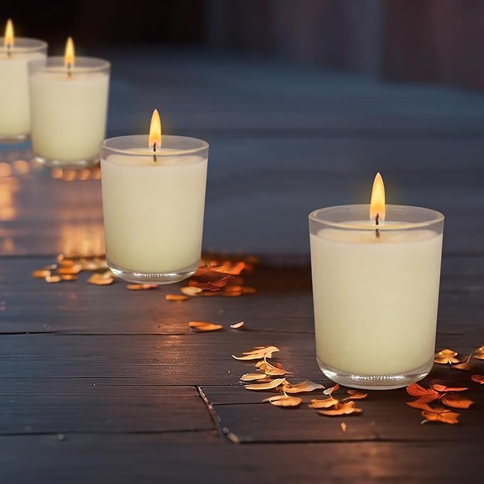 72 Pack White Unscented Clear Glass Filled Votive Candles. Hand Poured Wax Candle Ideal Gifts for Aromatherapy Spa Weddings Birthdays Holidays Party