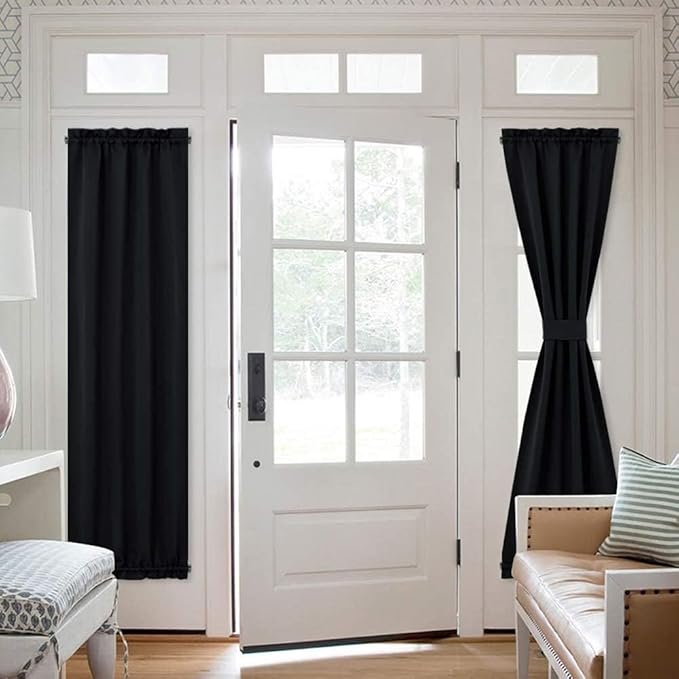 NICETOWN French Door Panel for Kitchen - Blackout Privacy Curtain Patio Thermal Insulated Drape and Blind for French Door Kitchen Lockdown Shade (25W by 72L Inches, Black, 1 Panel)