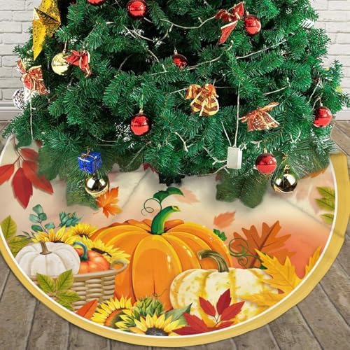 Maple Leaves Pumpkin Autumn Christmas Tree Skirt 48" for Xmas Halloween New Year Holiday Party Home Tree Mat Decor Ornaments Decoration - Image 4
