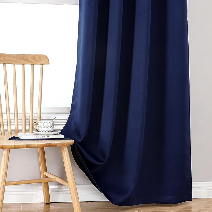 ChrisDowa 100% Blackout Curtains 80 inch Long for Bedroom with Black Liner, 2 Thick Layers Total Blackout Thermal Insulated Grommet Window Curtains 2 Panels Set (Navy Blue, 52 x 80 Inch)