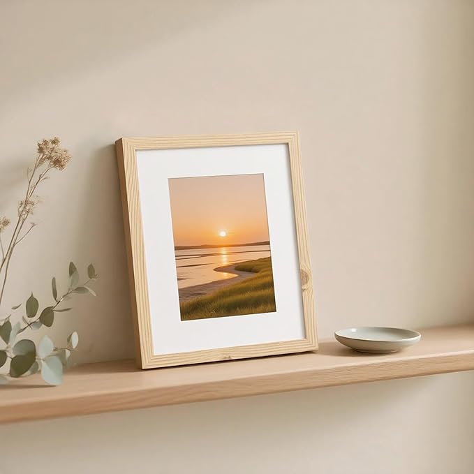KINLINK 8x10 Picture Frame Wood Grain Set of 6, Wooden Photo Frame Matted 5x7 with Plexiglass for 5x7 with Mat or 8x10 without Mat for Table and Wall Display