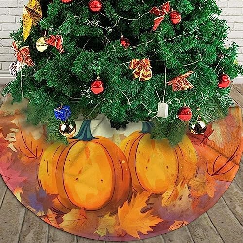 Fall Pumpkins Maple Thanksgiving Christmas Tree Skirts 48", Xmas Tree Cloth Mats Trees Skirts for Decor Gift, Home Decoration - Image 4