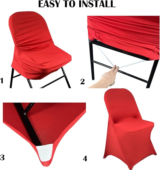 10PCS Stretch Spandex Folding Waterproof Chair Covers,Universal Fitted Chair Cover Protector for Wedding Party Banquet Holidays Celebration Decoration(Red)