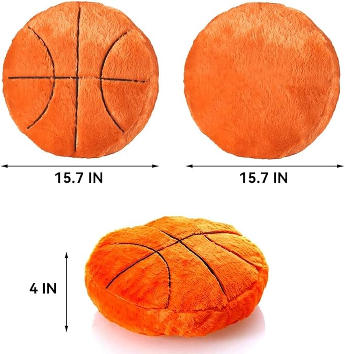 Plush Basketball Pillow Sports Basketball Throw Pillow Fluffy Couch Pillows Room Decoration Soft Cushion with Sports Ball Design Basketball Themed Gifts 15.7 Inches