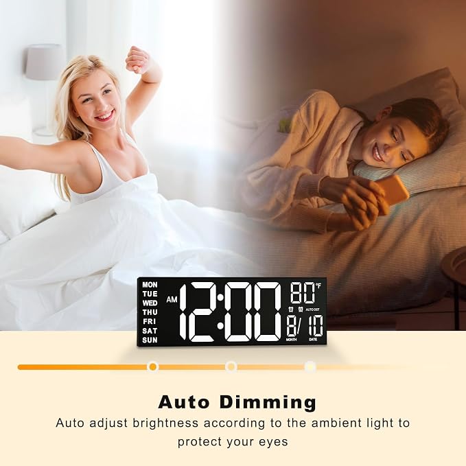 JALL 16" Large Digital Wall Mount Clock, Count Down Timer, Alarm, Big LED, DST, Temperature for Living Room Classroom Desk, Xmas, Birthday Gift for Senior Men Women Mom Dad, White - Image 3