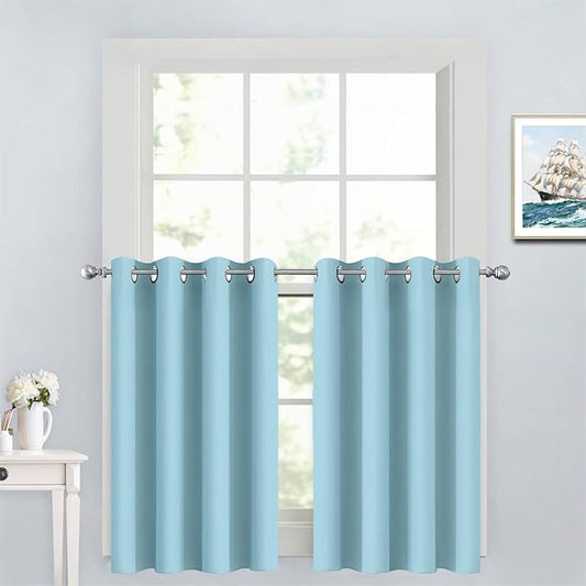 Yakamok Blackout Window Valances for Kitchen Thermal Insulated Blackout Grommet Top Curtain for Bedroom,Sky Blue, 52x36 Inch, 2 Panels
