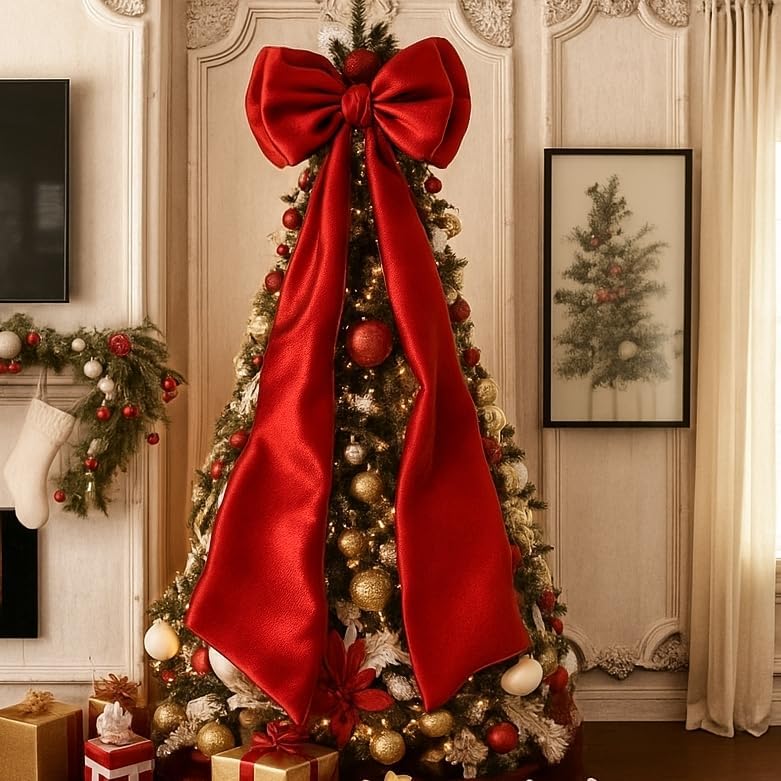 75x19 Inch Christmas Tree Topper Bows Big Red Bows Christmas Tree Decor Giant Large Satin Bow for Hoom Wall Backdrop Room Decorations for Wedding Birthday Party (Internal Stability Layer) by Froova