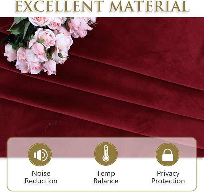 StangH Theater Velvet Curtains Red - Winter Season Decor Soft Thick Velvet Drapes Sunlight Dimming Privacy Protect Panels for Master Bedroom/Halloween, 52 x 84 inches, 2 Panels