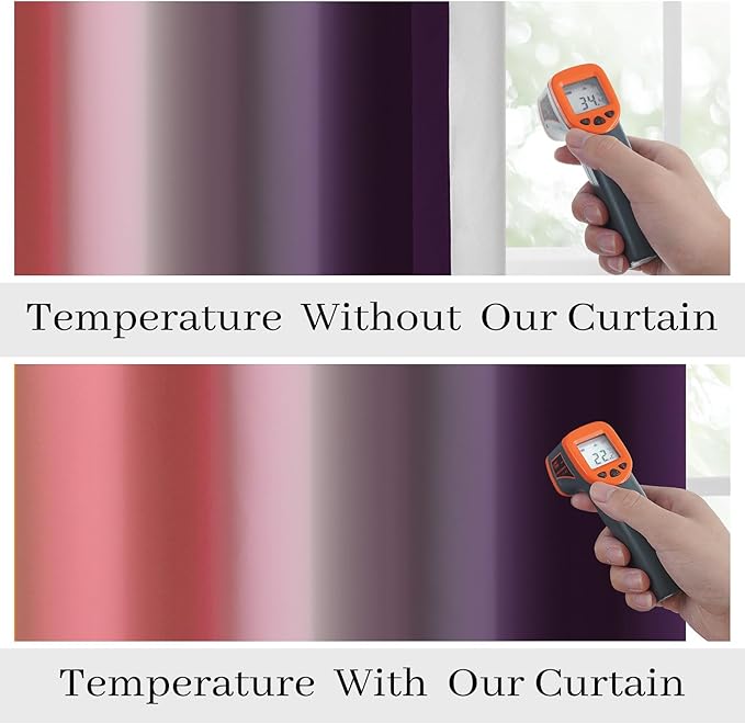 COSVIYA Dark Pink and Dark Purple 100% Blackout Curtains for Bedroom with White Back, 2 Thick Layers Full Room Darkening Thermal Insulated Grommet Drapes, 52x84 Inch, 2 Panels