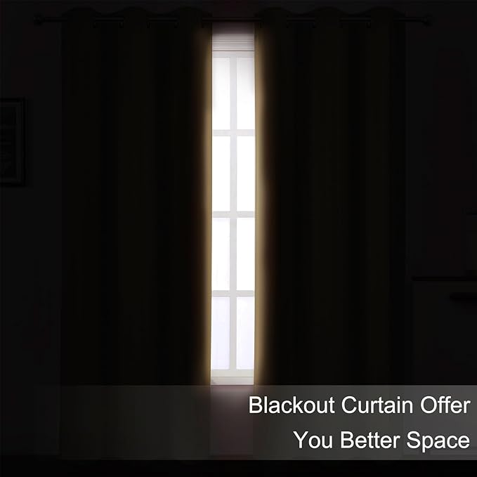 LEMOMO Natural Thermal Blackout Curtains/52 x 95 Inch/Set of 2 Panels Room Darkening Curtains for Bedroom