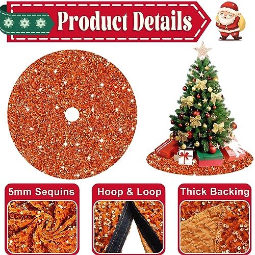 Halloween Tree Skirt 21 inch Orange Christmas Tree Skirt Velvet Tree Mat for Pencil Tree Fall Tree Skirts Sparkly Tree Skirts Cover Thanksgiving Christmas Tree Carpet Xmas Ornaments - Image 4