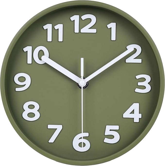 45MinST 8-Inch Green Modern Wall Clock ?€? Silent Non-Ticking, 3D Large Numbers, Accurate Timekeeping | Decorative Wall & Desk Clock with Stand for Living Room, Bedroom, Kitchen, or Office