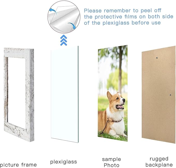 Picture Frames Collage Wall Decor, 10 PCS Picture Frames Including 8x10, 5x7, 4x6, Gallery Wall Frame Set for Wall Mounting or Tabletop Display, Family Photo Frames, Rustic White