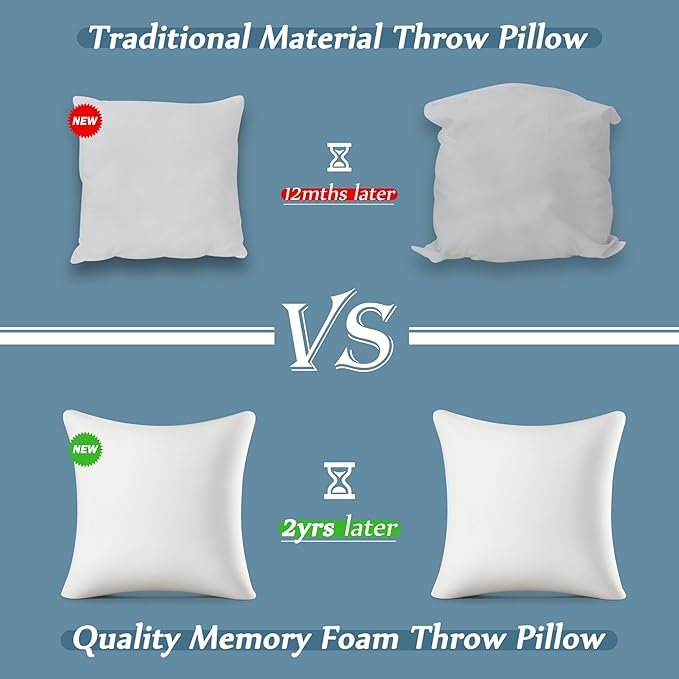 AM AEROMAX 20 ×20 Throw Pillow Memory Foam Pillow Insert - Square Accent Pillow for Decorative Cushion Bed Couch Sofa - Non-Deforming Over Time