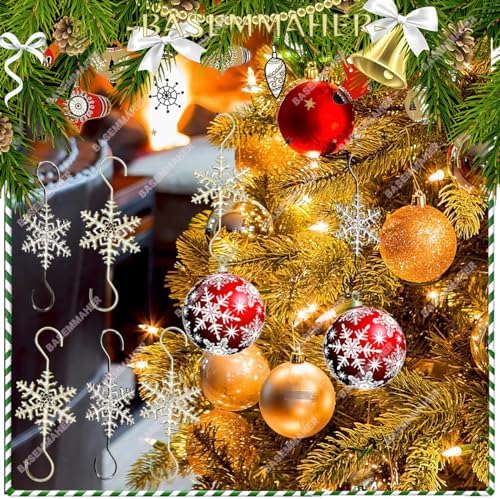 Christmas Ornament Hooks Gold Sliver Snowflake Ornament Hangers for Hanging Christmas Tree Decorations Metal No-Slip Hanging Hook Xmas Hanger for Christmas Balls Party Ornaments 20Pcs - Image 5
