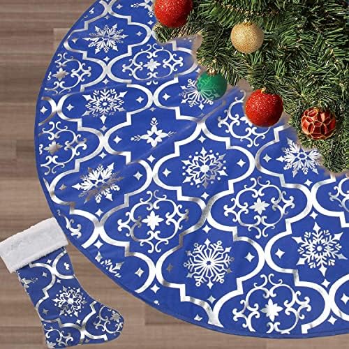 Flash World 36 Inch Large Christmas Tree Skirt Xmas Soft Cover Mat Decor Snowflake Collar Farmhouse Tree Skirt for Holiday Ornaments Party Home Indoor Decorations (Blue, 36INCH) by FLASH+WORLD