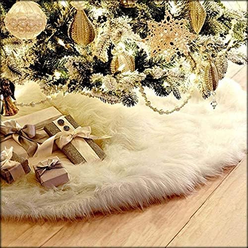 AOGU 36 Inch Faux Fur Christmas Tree Skirt White Plush Skirt for Merry Christmas Party Christmas Tree Decoration by AOGU