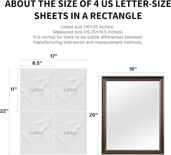 Retro Copper Effect Framed Wall Mirror, 16x20 Rectangle Mirror, Anti-desilvering Tempered Glass, Sustainable& Sturdy Frame, Farmhouse Mirror, Anti-Rust, 3min Fast Setup for Bathroom Living Room