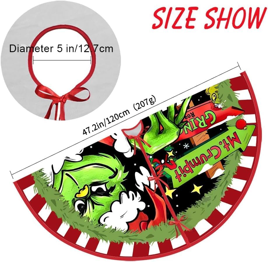 Christmas Tree Skirt Decorations 48 Inch Grinch Christmas Tree Skirt Collar Round Xmas Skirt for Christmas Tree Clearance Holiday Decor Xmas Party Holiday Decoration - Image 4