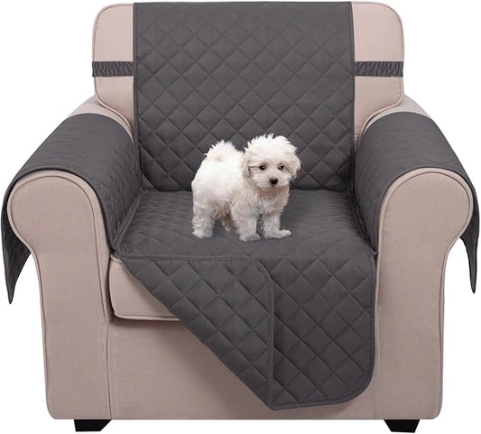 U-NICE HOME Recliner Chair Covers Reversible Chair Cover Pet Covers for Dogs with Elastic Straps Water Resistant Diamond Quilted (23''Armchair, Dark Grey/Dark Grey)