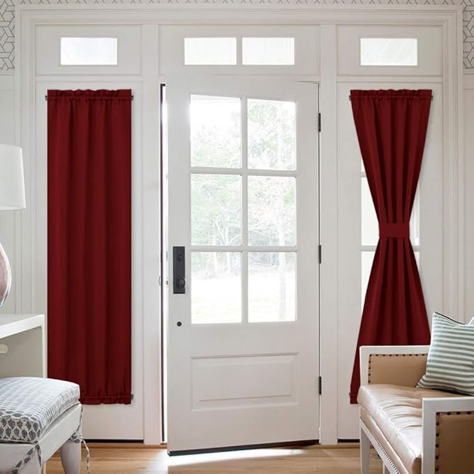 NICETOWN Door Christmas Curtain for French Front Window, Thermal Insulated Blackout Shades for Sliding Door, Curtain Panel with Tieback for Living Room, 36" W x 72" L, 1 Panel, Burgundy