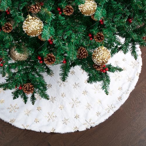 Mr. Pen Christmas Tree Skirt - 48 Inch Faux Fur Tree Skirt with Gold Snowfl by MrPen