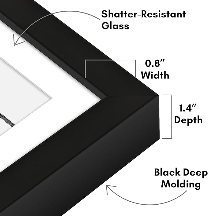 Americanflat 6x8 Picture Frame with Shatter-Resistant Glass - Use as 5x7 Frame with Mat or Display 6x8 Photo Without Mat - Soho Collection - Deep Molding Picture Frames for Tabletop or Wall - Black