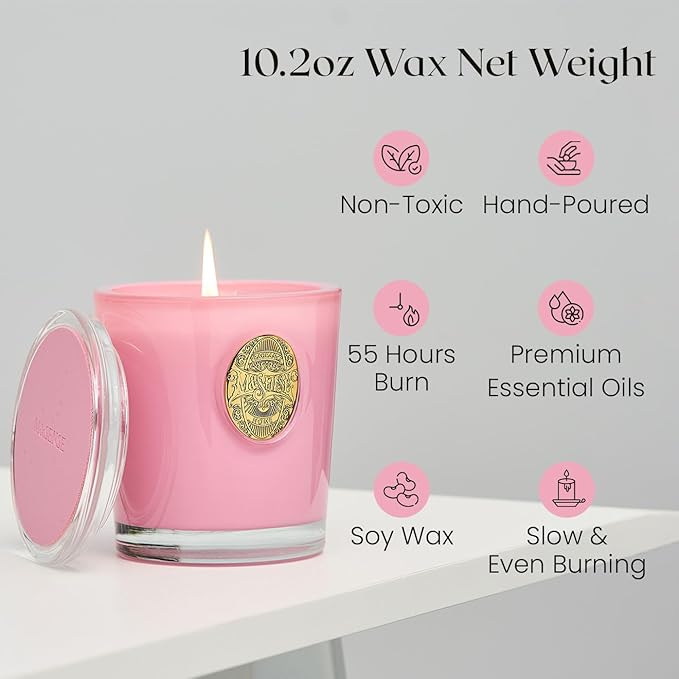 M&SENSE Peony Blush Scented Candle | Pink Candle for Home Decor, Gift for Women | 9.2 oz Soy Wax Candle Set for Relaxation, Gifting