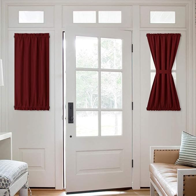 NICETOWN French Door Curtain Panel - Thermal Insulated Blackout Sliding/Sidelights Door Curtain Shade for Kitchen Window Valentine Christmas Decor (One Panel, 25W by 40L Inches, Burgundy Red)