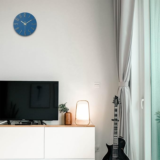 wall Clock, Silent Clock, wall Clocks Battery Operated??? 12 inch Modern wall Clock, Suitable for Offices, Living Rooms, Kitchens, Homes, Schools (Blue)