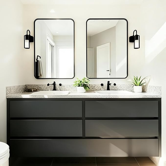 USHOWER 2-Pack Black Bathroom Mirrors for Over Sink 24 x 36 Inch, Metal Frame Rectangle Wall Mirror, Modern Farmhouse Vanity Mirror, Wall Mounted