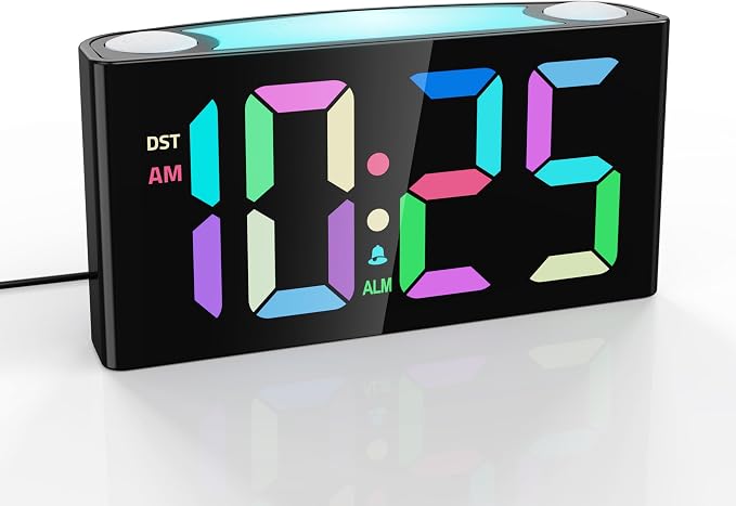 Mesqool Digital Alarm Clock for Bedrooms - Plug-in LED Clock with Dynamic RGB Digits, Dimmable Display & Night Light, 7 Color Options, Adjustable Alarm Volume, DST, 12/24 Hour - Ideal for Kids - Image 9