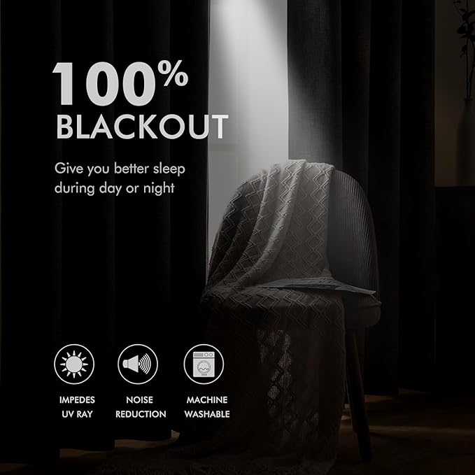 MIULEE Linen Textured Curtains for Bedroom Solid 100% Blackout Thermal Insulated Cream White Grommet Room Darkening Curtains & Drapes Luxury Decor for Living Room Nursery 52 x 63 Inch (2 Panels)