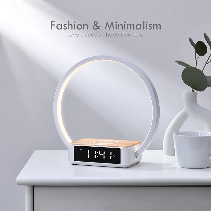 WILIT Bedside Lamp with Alarm Clock, Sunrise Wake-up Light, Wood Grain - Image 11