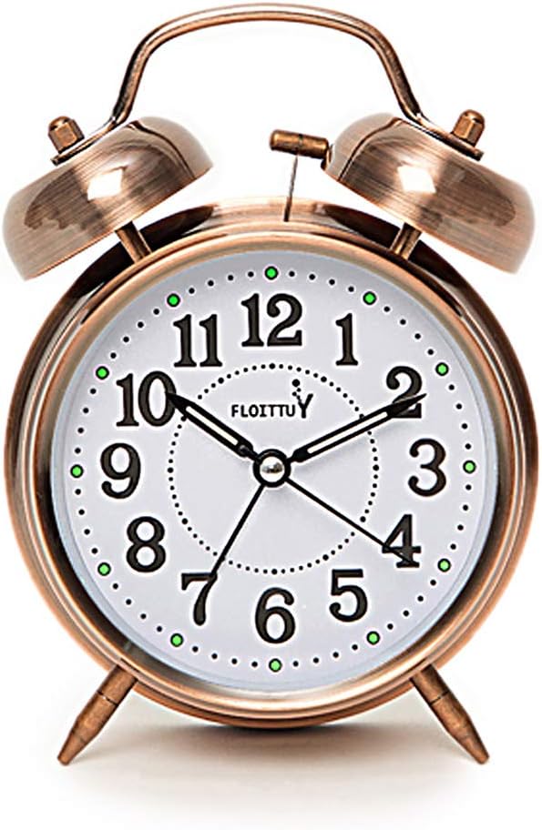 FLOITTUY {Loud Alarm for Deep Sleepers) 4'' Twin Bell Alarm Clock with Backlight for Bedroom and Home Decoration(Red-Brown) by FLOITTUY