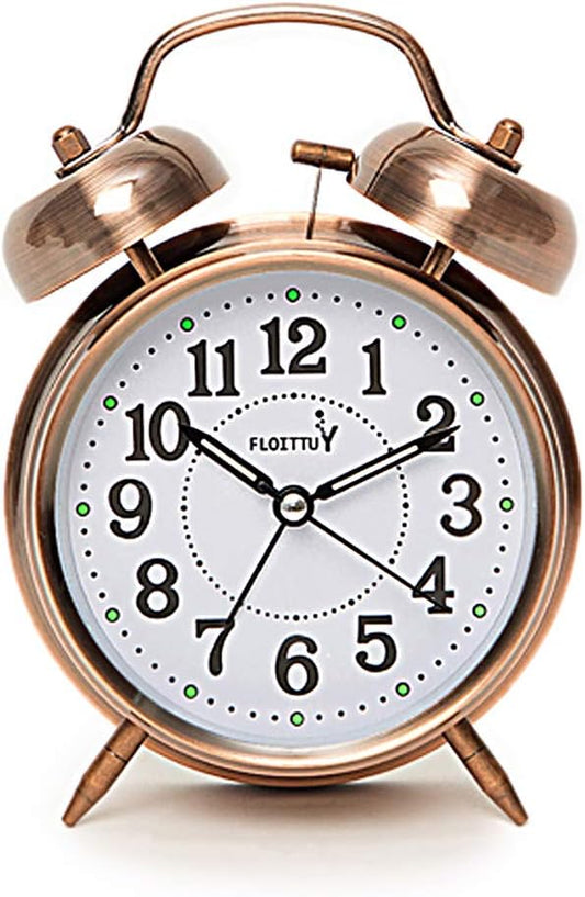FLOITTUY {Loud Alarm for Deep Sleepers) 4'' Twin Bell Alarm Clock with Backlight for Bedroom and Home Decoration(Red-Brown) by FLOITTUY