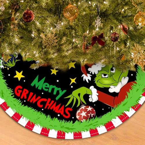 Christmas Tree Skirt 48 Inch, Soft and Funny Merry Christmas Tree Collar Farmhouse Xmas Holiday Decoration (Style B) by BATERZO