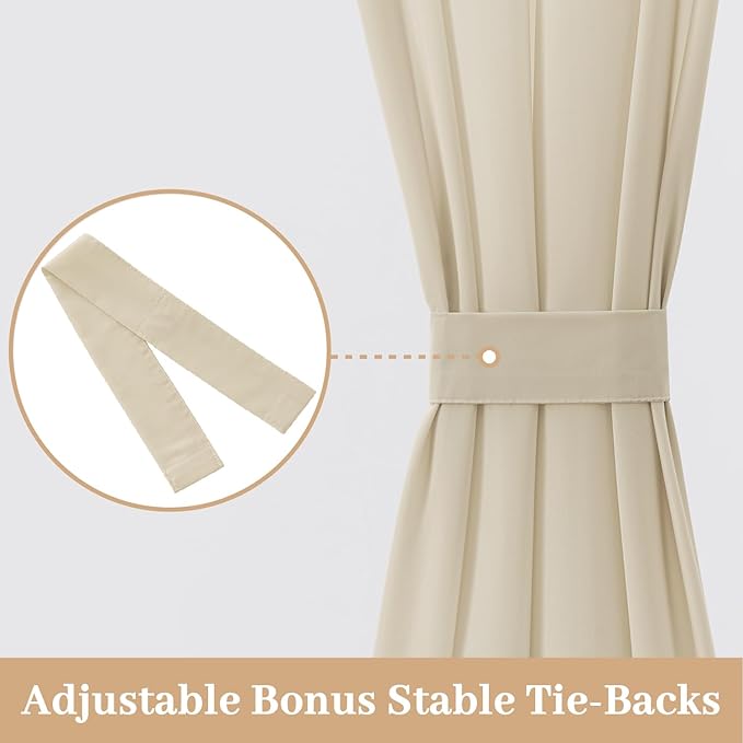 MIULEE Non-See-Through French Door Curtains for Doorway, Privacy Semi Sheer Curtains for French Doors, Light Filtering Rod Pocket Window Drapes with Tie Back, Cream, 54 x 72 inches, 2 Panels