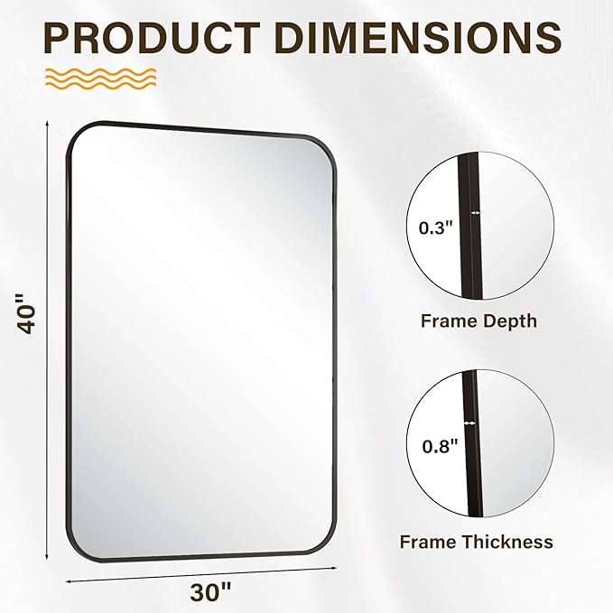 HARRITPURE Bathroom Mirror 40''x30'' - Black Wall Mirror for Over Sink, Aluminum Frame Rectangle Vanity Mirrors for Entryway Bedroom Living Room, Wall-Mounted Horizontally or Vertically