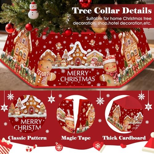 Christmas Tree Collar, Gingerbread Man Xmas Tree Collar with Gingerbread House, Winter Christmas Tree Base Cover Decorations for Home Party Holiday - Image 4