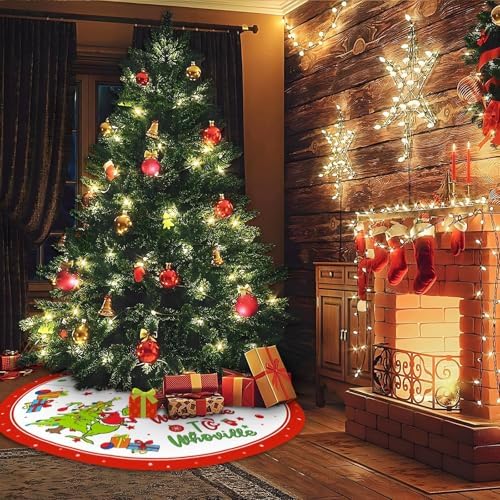 Christmas Tree Skirt 48 Inches, Green Soft and Funny Farmhouse Christmas Decorations Holiday Party Indoor Outdoor Home Decor - Image 3