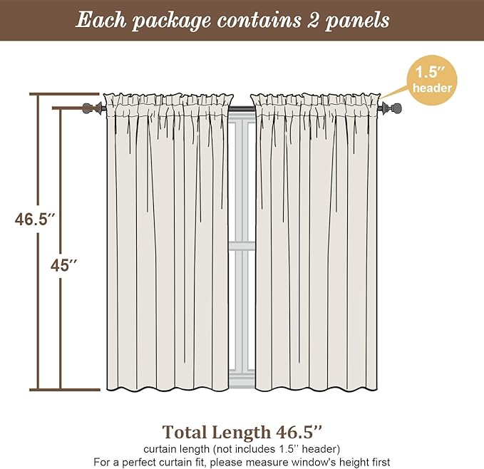 Chyhomenyc Orange Curtains 45 Inch Length 2 Panels, Faux Linen Textured Semi Sheer Light Filtering Soft Airy Rod Pocket Window Treatment Drapes for Living Room Bedroom, 30Wx45L Inch, 2 PCS