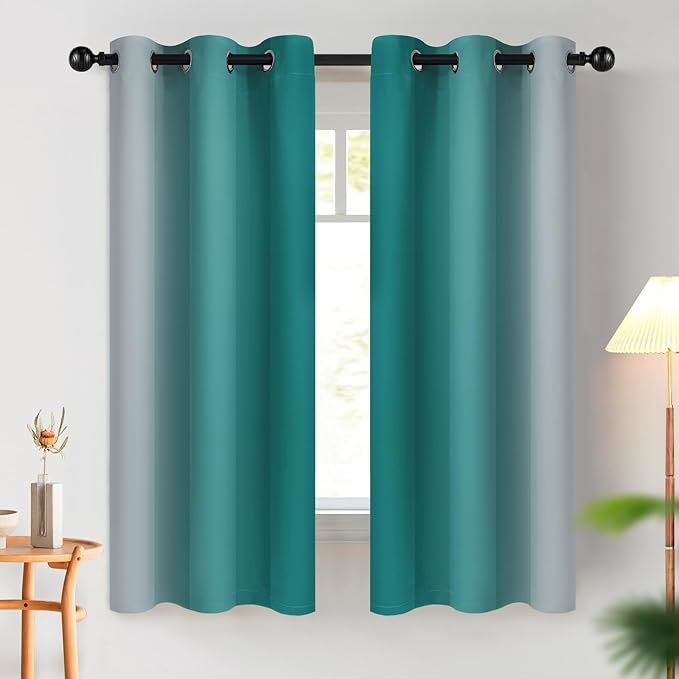 COSVIYA Curtains & Drapes Ombre Teal Curtains 63 inch Length 2 Panels, Grommet Room Darkening Light Blocking Insulated Thermal Gradient Window Curtains for Bedroom/Living Room,42x63 inches