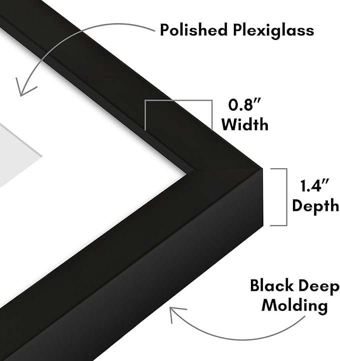 Americanflat 24x36 Poster Frame with Polished Plexiglass - Use as 20x30 Frame with Mat or Display 24x36 Photo Without Mat - Soho Collection - Deep Molding Picture Frames for Wall Display - Black