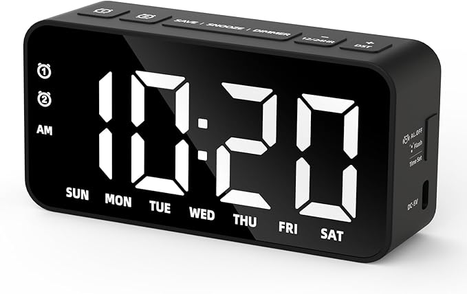 Plug in Digital Alarm Clocks with Rechargeable Backup Battery for Bedrooms Living Room Study Loud Bedside Desk Clock with Memory Function Dual Alarm 3 Modes Weekends Weekdays Every Day for Kids Adults by Unknown