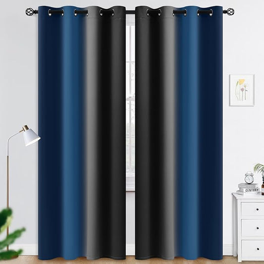 COSVIYA Curtains & Drapes Dark Blue and Black Curtains 84 inch Length 2 Panels,Full Room Darkening Grommet Insulated Thermal Window Curtains for Bedroom/Living Room,52x84inches